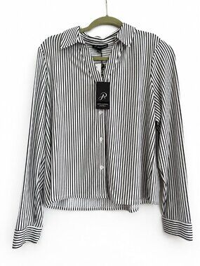 Adrianna Papell Black & White Striped Blouse NWT Large